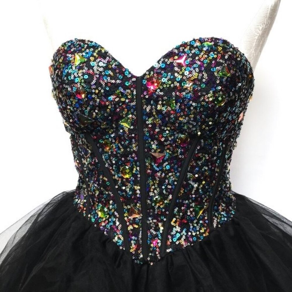 Narianna 2015  Black Jeweled Corset Bodice Prom Formal  Dress Size Small